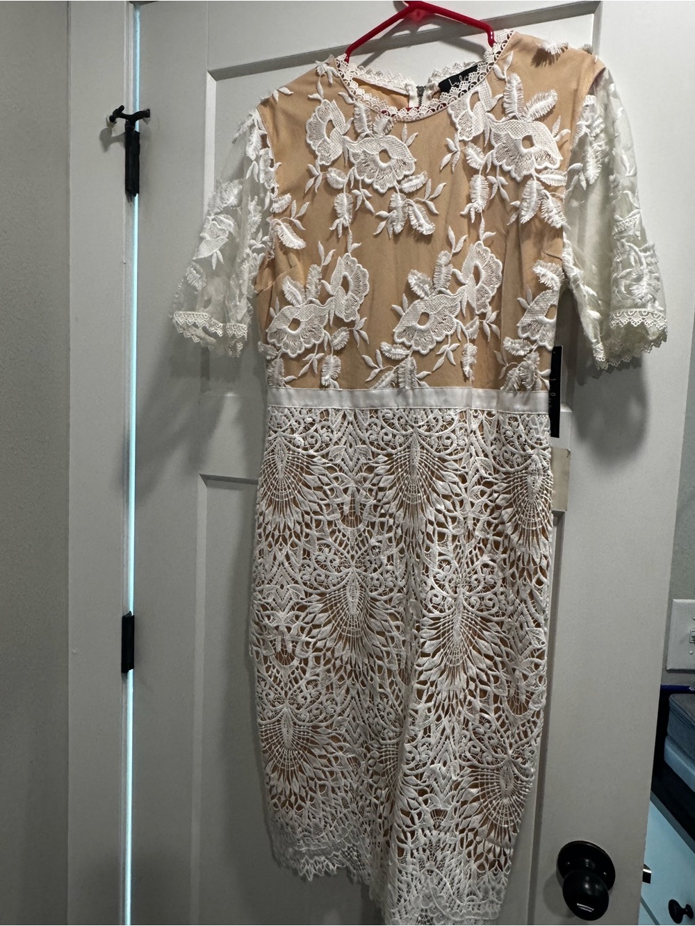 Lulu's Cream and Nude Floral Lace Midi Dress